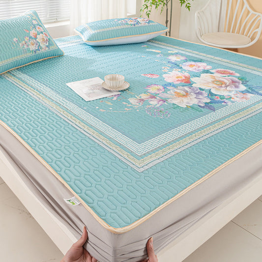 Vera Core Thai Latex Mattress Protector Set - 3-Piece Cooling Silk Fitted Sheet & Pillowcase Collection