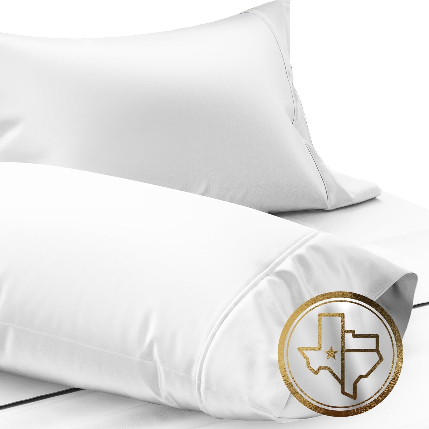 Apex Luxury 1000TC Egyptian Cotton Sateen Pillowcases with Flat Piping - White (Set of 2)