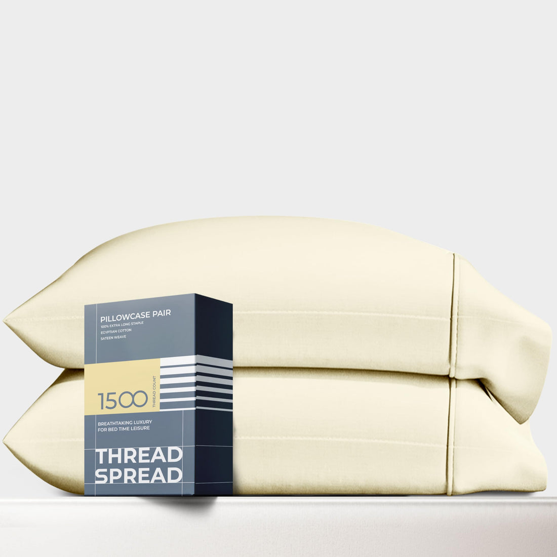 Apex Luxury 1500TC Egyptian Cotton Sateen Pillowcases - Ivory (Set of 2)
