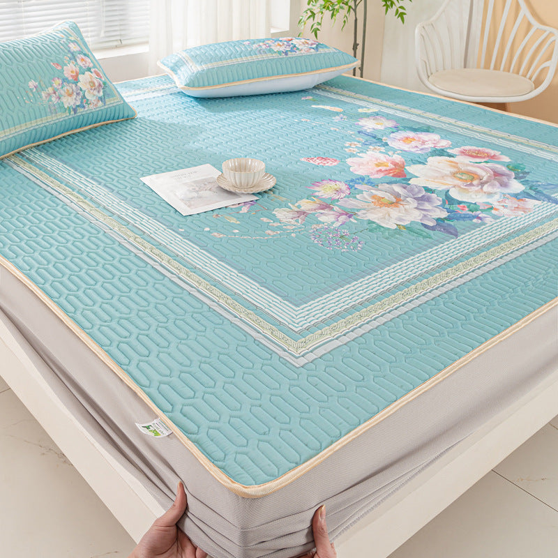 Vera Core Thai Latex Mattress Protector Set - 3-Piece Cooling Silk Fitted Sheet & Pillowcase Collection