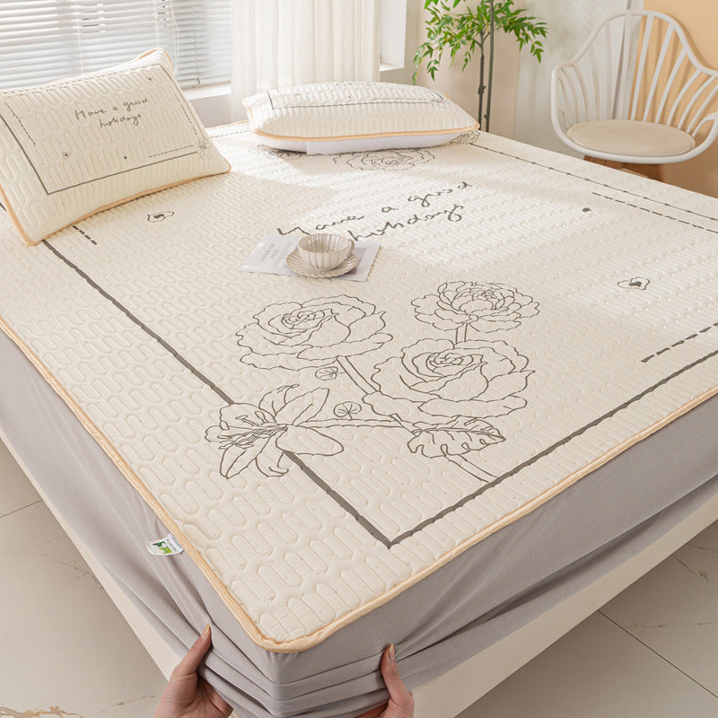 Vera Core Thai Latex Mattress Protector Set - 3-Piece Cooling Silk Fitted Sheet & Pillowcase Collection