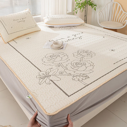 Vera Core Thai Latex Mattress Protector Set - 3-Piece Cooling Silk Fitted Sheet & Pillowcase Collection