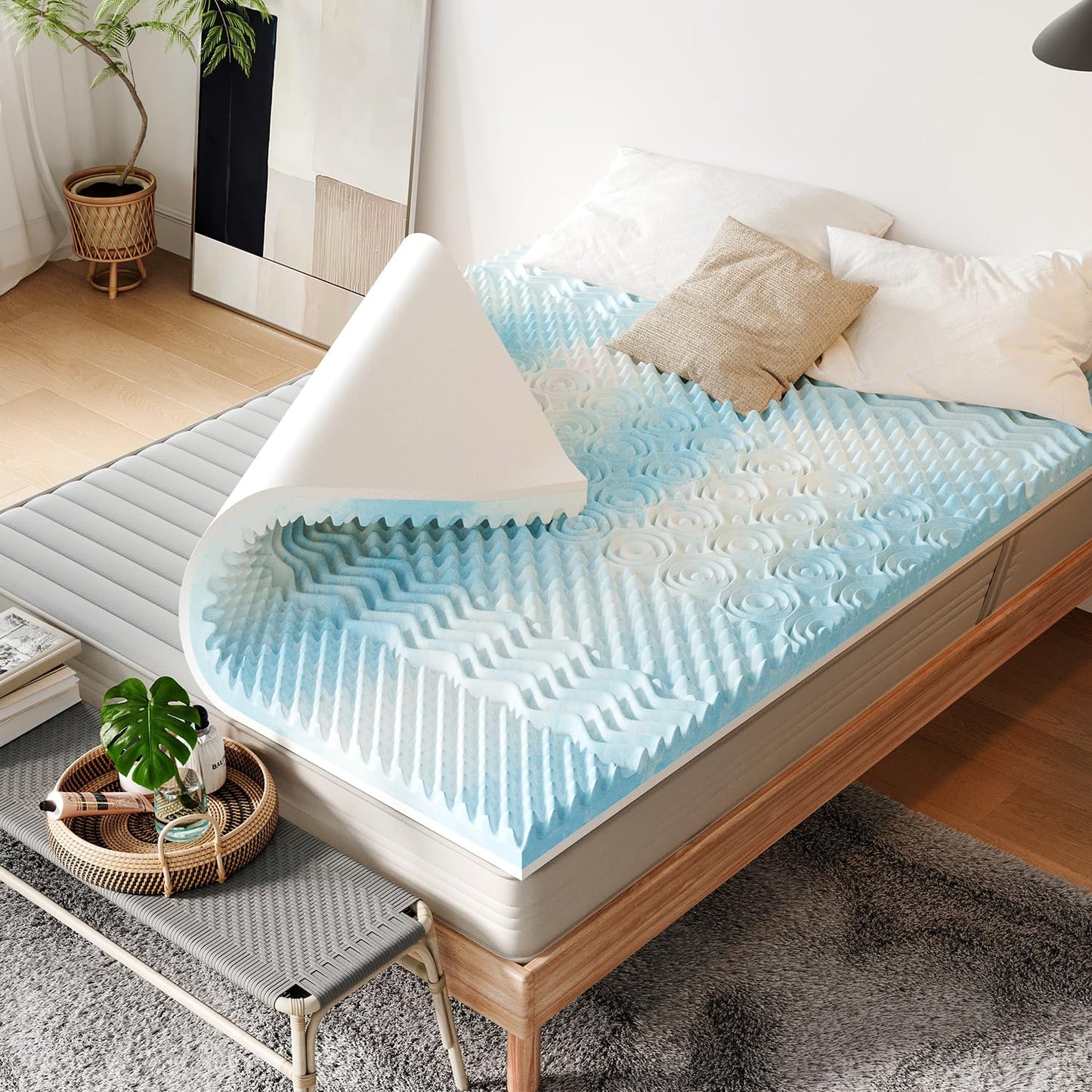Vera Core 2-Inch 7-Zones Gel Infused Memory Foam Mattress Topper - Cooling Micro-Beads Pressure-Relief Pad (Full Size)