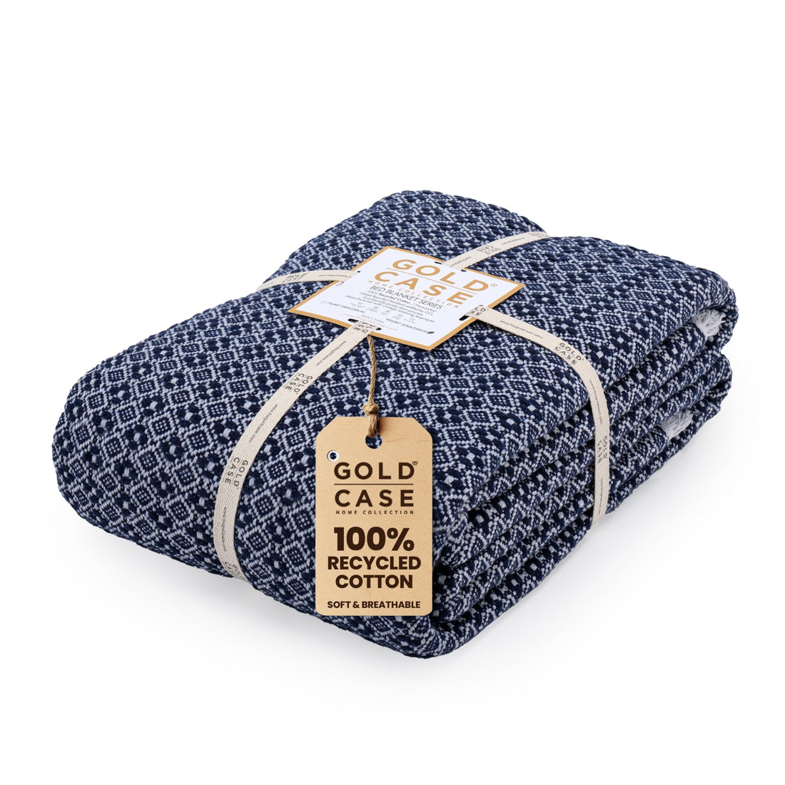Apex GRS-Certified 100% Recycled Turkish Cotton Lightweight Bed Blanket - Navy Blue (90 x 90 in)