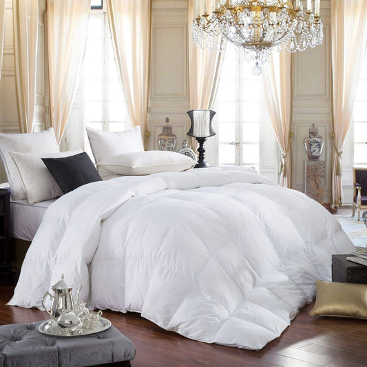Apex Luxury 600TC Egyptian Cotton Goose Down Comforter - 55 oz. Fill Weight Baffle Box Design - White (Queen Size)