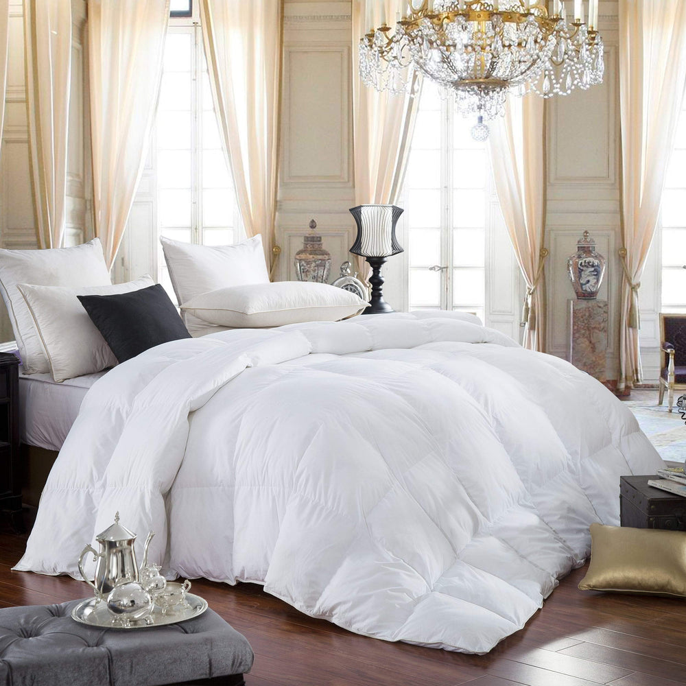 Apex Luxury 600TC Egyptian Cotton Goose Down Comforter - 55 oz. Fill Weight Baffle Box Design - White (Queen Size)