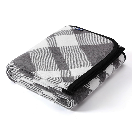 Monarch Practical Merino Wool Plaid Throw Blanket - Machine Washable All-Weather Travel & Couch Comforter (63x79 Inches - Grey)