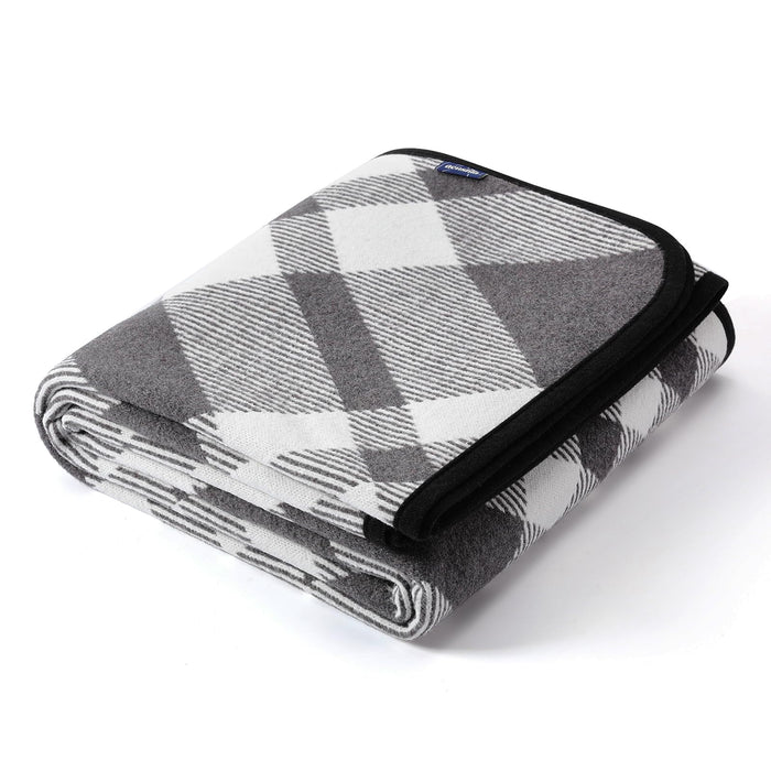 Monarch Practical Merino Wool Plaid Throw Blanket - Machine Washable All-Weather Travel & Couch Comforter (63x79 Inches - Grey)