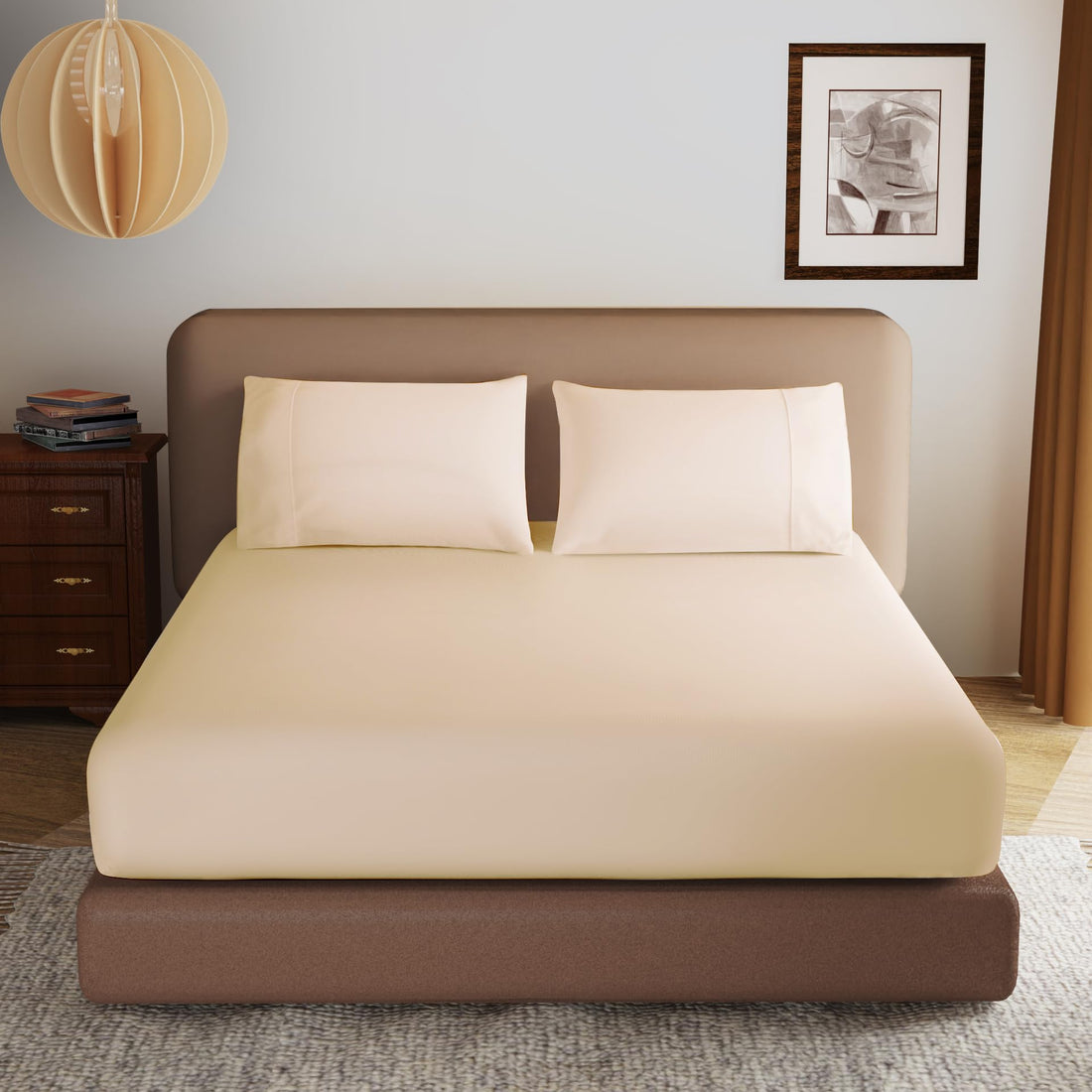 Apex Luxury 600TC Egyptian Cotton Sateen Fitted Sheet - Beige (Twin Size Only)