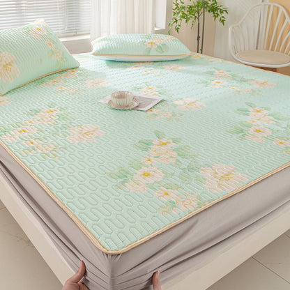 Vera Core Thai Latex Mattress Protector Set - 3-Piece Cooling Silk Fitted Sheet & Pillowcase Collection
