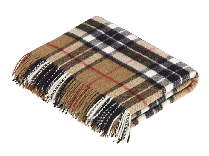 Monarch Heritage Merino Lambswool Plaid Throw Blanket - Historic British Weave Camel Thompson Tartan (55x73 Inches)