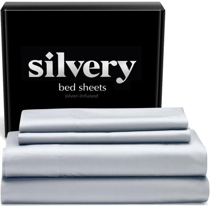 Vera Core Silver Infused Premium Bed Sheets Set - Self-Cleaning Antimicrobial Cooling Linens (California King Size)